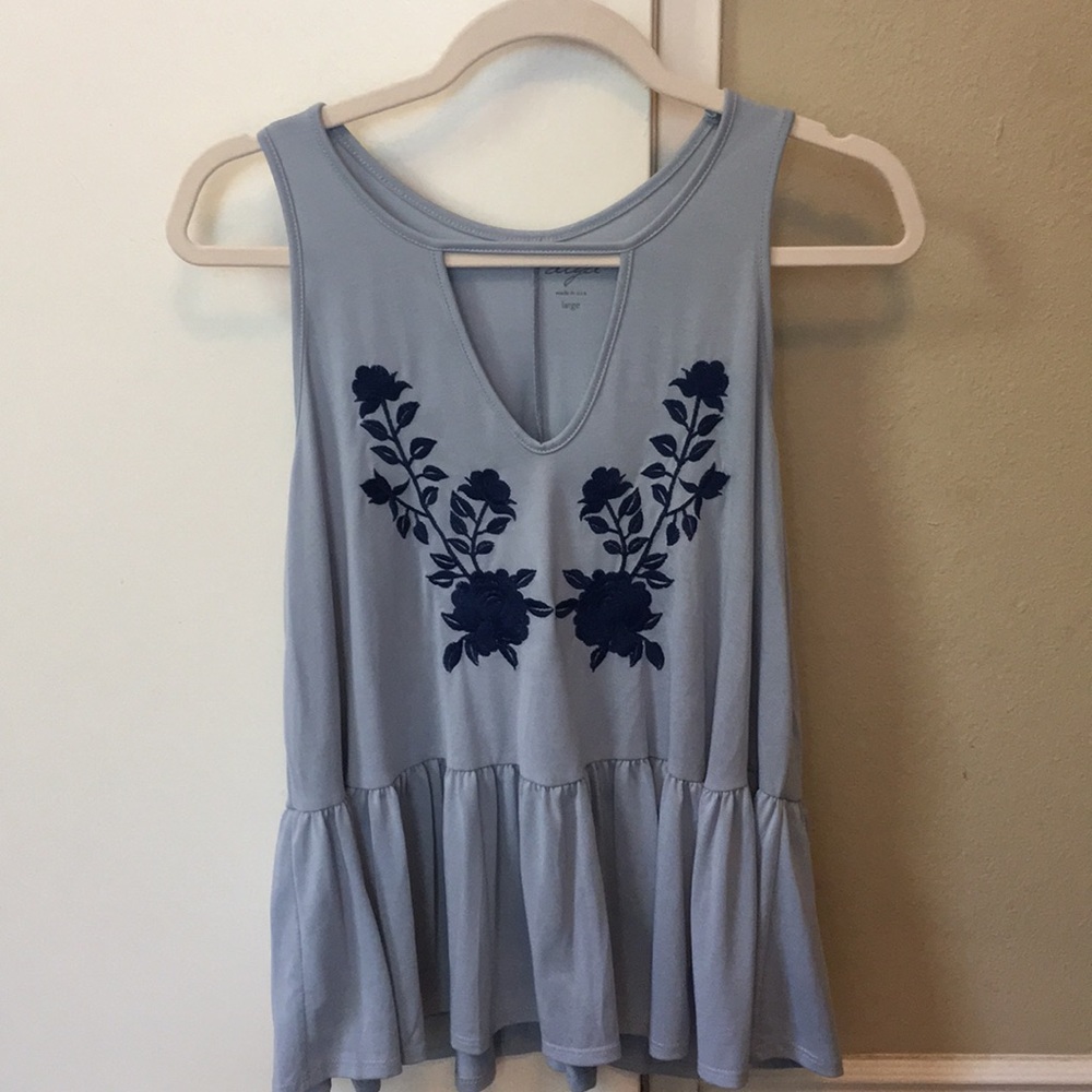 Oversized, Loose Peplum Top in Light Blue